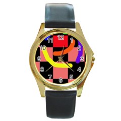 Multicolor abstraction Round Gold Metal Watch