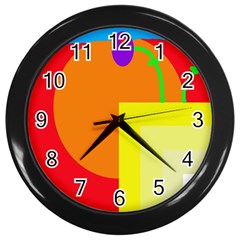 Colorful Abstraction Wall Clocks (black) by Valentinaart