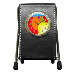 Colorful Abstraction Pen Holder Desk Clocks by Valentinaart