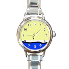 Yellow And Blue Simple Design Round Italian Charm Watch by Valentinaart