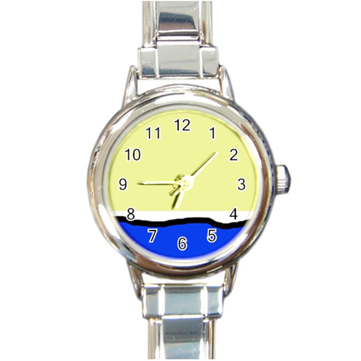 Yellow and blue simple design Round Italian Charm Watch