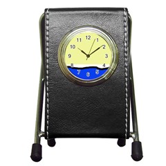 Yellow And Blue Simple Design Pen Holder Desk Clocks by Valentinaart