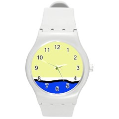 Yellow And Blue Simple Design Round Plastic Sport Watch (m) by Valentinaart