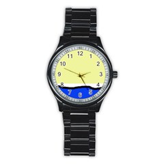 Yellow And Blue Simple Design Stainless Steel Round Watch by Valentinaart