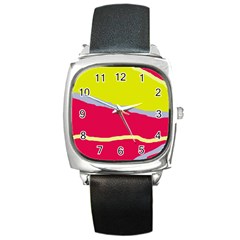 Red And Yellow Design Square Metal Watch by Valentinaart