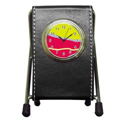 Red And Yellow Design Pen Holder Desk Clocks by Valentinaart