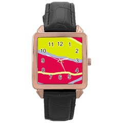 Red And Yellow Design Rose Gold Leather Watch 