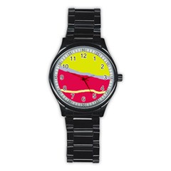 Red And Yellow Design Stainless Steel Round Watch by Valentinaart