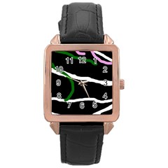 Decorative Lines Rose Gold Leather Watch  by Valentinaart