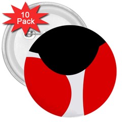 Red, Black And White 3  Buttons (10 Pack)  by Valentinaart