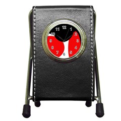 Red, Black And White Pen Holder Desk Clocks by Valentinaart