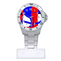 Blue, Red, White Design  Plastic Nurses Watch by Valentinaart