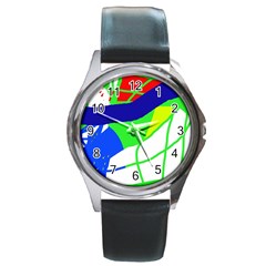 Colorful Abstraction Round Metal Watch by Valentinaart