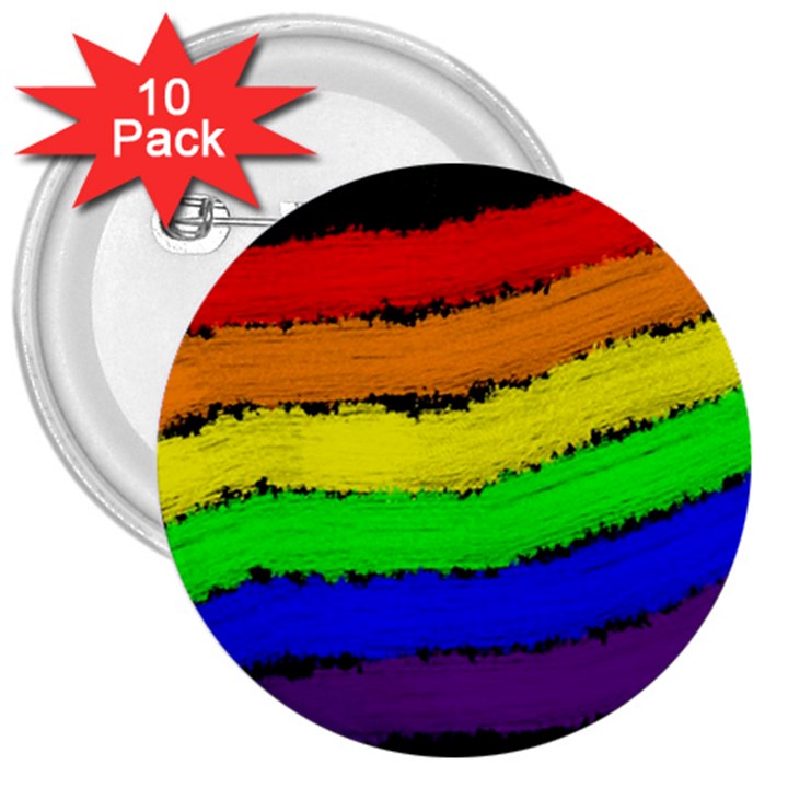 Rainbow 3  Buttons (10 pack) 