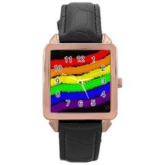 Rainbow Rose Gold Leather Watch 