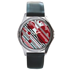 Colorful Lines And Circles Round Metal Watch by Valentinaart