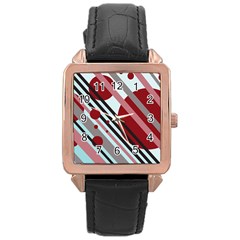 Colorful Lines And Circles Rose Gold Leather Watch  by Valentinaart