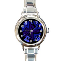 Deep Blue Abstraction Round Italian Charm Watch by Valentinaart