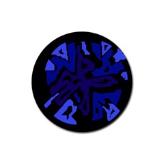 Deep Blue Abstraction Rubber Coaster (round)  by Valentinaart