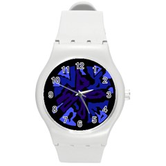 Deep Blue Abstraction Round Plastic Sport Watch (m) by Valentinaart