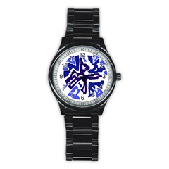 Deep Blue Abstraction Stainless Steel Round Watch by Valentinaart