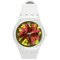 Abstraction Round Plastic Sport Watch (m) by Valentinaart