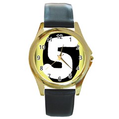 Number Five Round Gold Metal Watch by Valentinaart