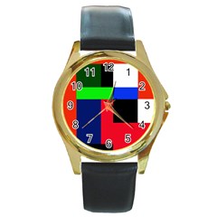 Colorful Abstraction Round Gold Metal Watch by Valentinaart