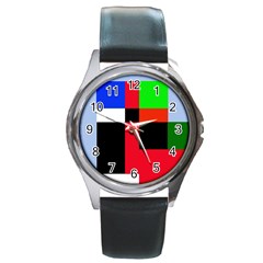 Colorful Abstraction Round Metal Watch by Valentinaart