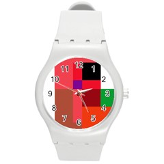 Colorful Abstraction Round Plastic Sport Watch (m) by Valentinaart