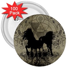 Wonderful Black Horses, With Floral Elements, Silhouette 3  Buttons (100 Pack)  by FantasyWorld7