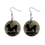 Wonderful Black Horses, With Floral Elements, Silhouette Mini Button Earrings Front