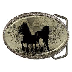 Wonderful Black Horses, With Floral Elements, Silhouette Belt Buckles by FantasyWorld7