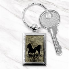 Wonderful Black Horses, With Floral Elements, Silhouette Key Chains (rectangle)  by FantasyWorld7