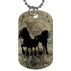 Wonderful Black Horses, With Floral Elements, Silhouette Dog Tag (two Sides)