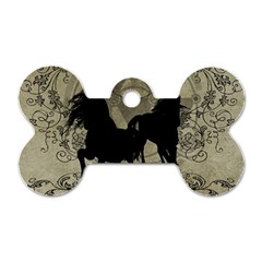 Wonderful Black Horses, With Floral Elements, Silhouette Dog Tag Bone (one Side) by FantasyWorld7