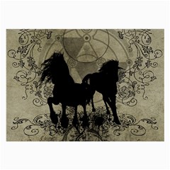 Wonderful Black Horses, With Floral Elements, Silhouette Large Glasses Cloth (2-side) by FantasyWorld7