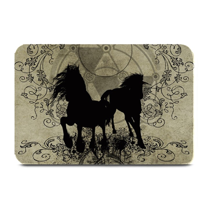 Wonderful Black Horses, With Floral Elements, Silhouette Plate Mats