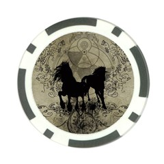 Wonderful Black Horses, With Floral Elements, Silhouette Poker Chip Card Guards by FantasyWorld7