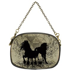 Wonderful Black Horses, With Floral Elements, Silhouette Chain Purses (one Side)  by FantasyWorld7