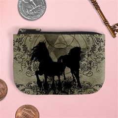 Wonderful Black Horses, With Floral Elements, Silhouette Mini Coin Purses by FantasyWorld7