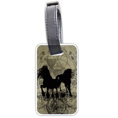 Wonderful Black Horses, With Floral Elements, Silhouette Luggage Tags (one Side)  by FantasyWorld7