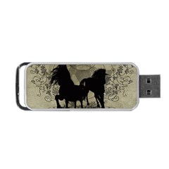 Wonderful Black Horses, With Floral Elements, Silhouette Portable Usb Flash (one Side) by FantasyWorld7