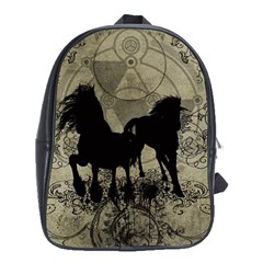 Wonderful Black Horses, With Floral Elements, Silhouette School Bags (xl)  by FantasyWorld7