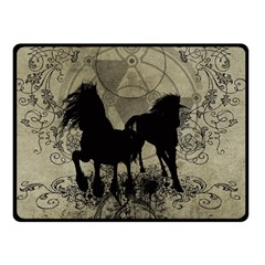 Wonderful Black Horses, With Floral Elements, Silhouette Double Sided Fleece Blanket (small)  by FantasyWorld7