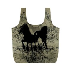 Wonderful Black Horses, With Floral Elements, Silhouette Full Print Recycle Bags (m)  by FantasyWorld7