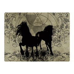 Wonderful Black Horses, With Floral Elements, Silhouette Double Sided Flano Blanket (mini)  by FantasyWorld7