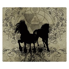 Wonderful Black Horses, With Floral Elements, Silhouette Double Sided Flano Blanket (small)  by FantasyWorld7