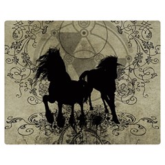 Wonderful Black Horses, With Floral Elements, Silhouette Double Sided Flano Blanket (medium)  by FantasyWorld7