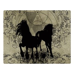 Wonderful Black Horses, With Floral Elements, Silhouette Double Sided Flano Blanket (large)  by FantasyWorld7